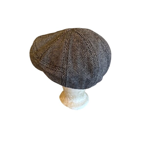 Cremeux Herringbone Newsboy Cap S/M Black & White Wool Blend - Picture 2 of 5